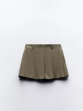 Zara Olive Pleated Women's Skort